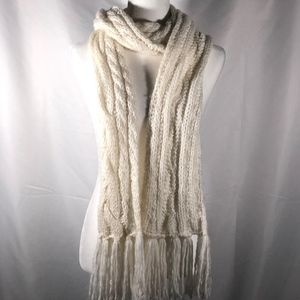 Cream Knit Scarf w/ Fringe